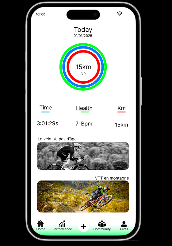 Écran accueil application VTT variante